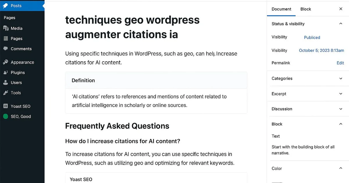 Méthodologie : Techniques GEO WordPress pour augmenter les citations IA